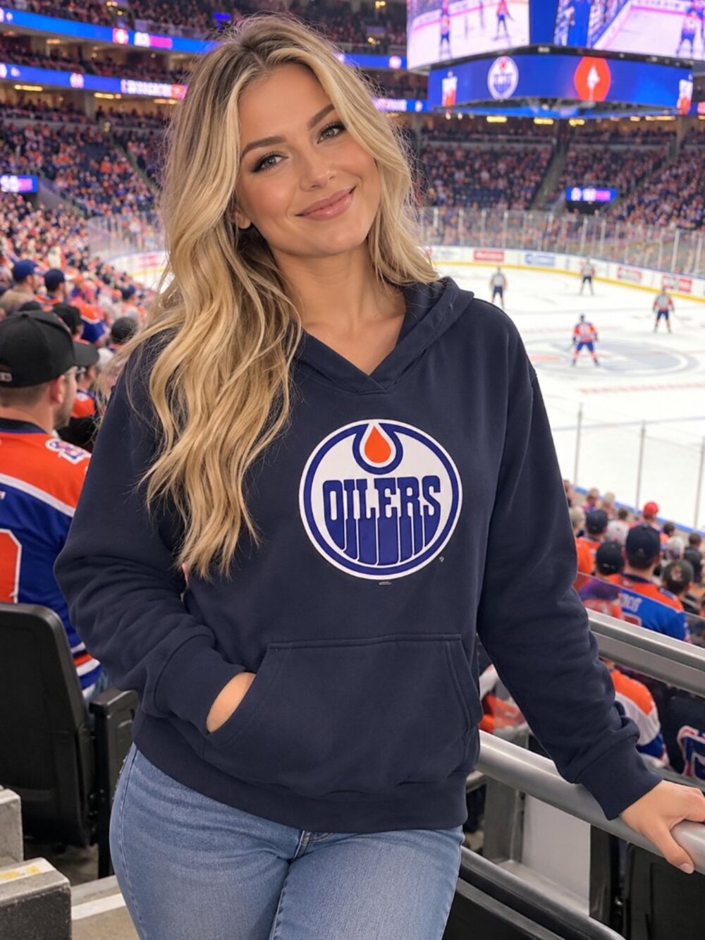EDMONTON OILERS  ..V-NECK  HOODIE -(SMALL)